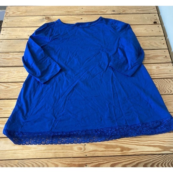 Denim&Co Tops - NEW D&Co Lace Hem Jersey Boatneck Tunic Size XL Women’s Blue